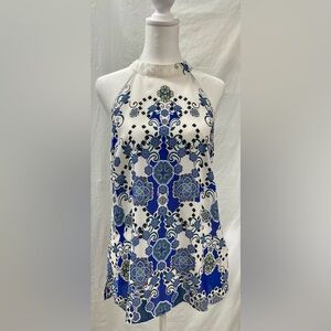 Laundry By Shelli Segal Blue and White Patterned Camisole